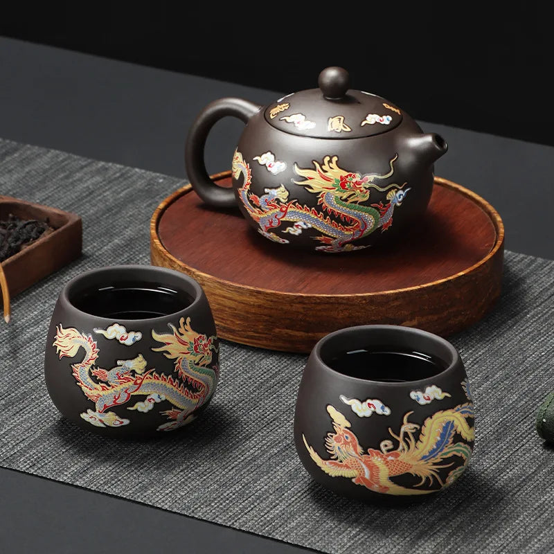 Color-Changing Purple Clay Teapot 3PC Set
